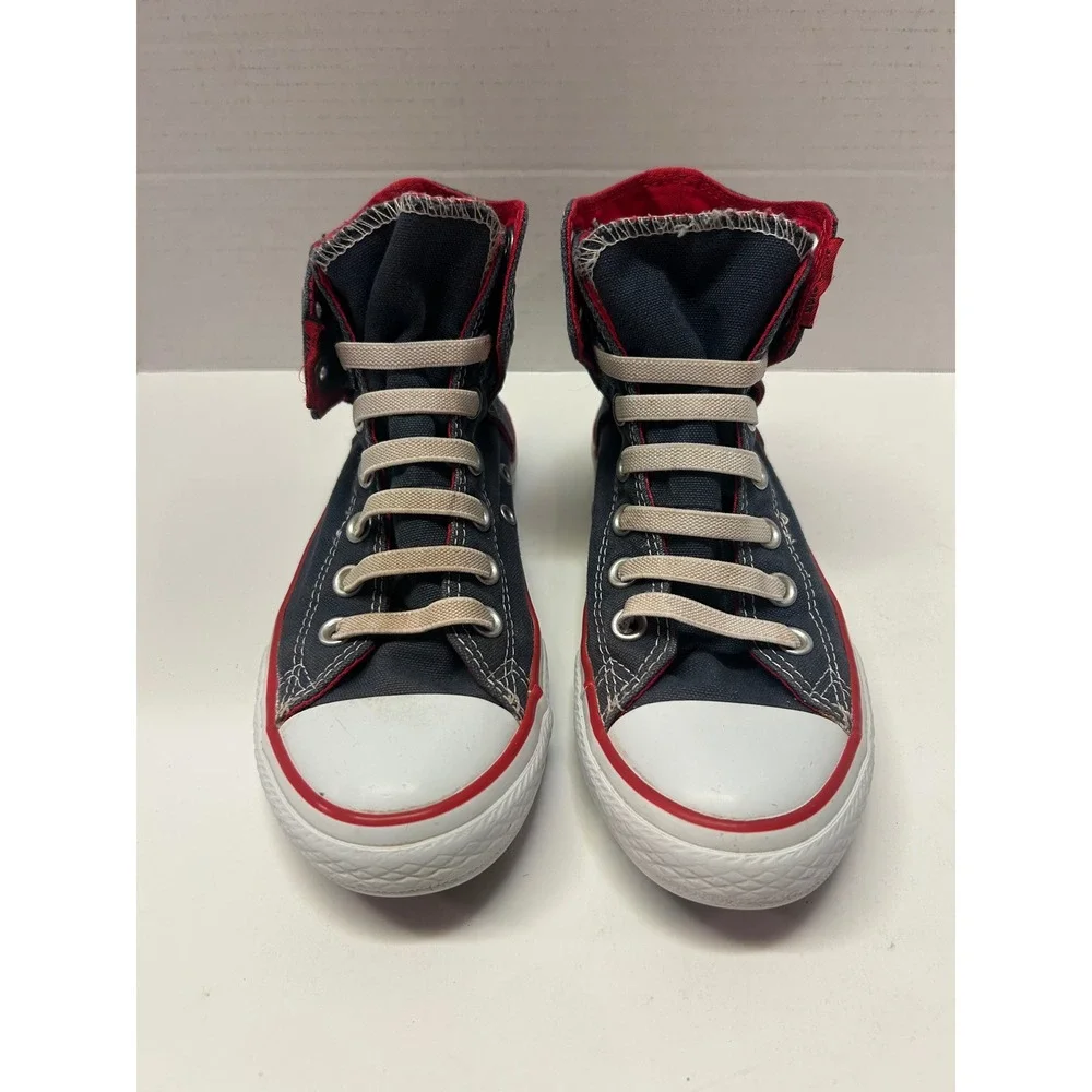 Converse All Star High Top Sneakers Kids Size 3 Roll Down Collar Blue Red‎